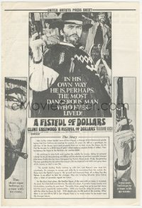 9g0925 FISTFUL OF DOLLARS Australian press sheet 1964 Clint Eastwood is the most dangerous man!