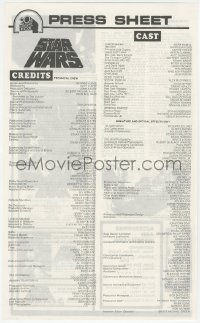 9g0931 STAR WARS Australian press sheet 1977 George Lucas, full cast & credits + great images!