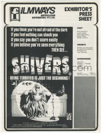 9g0932 THEY CAME FROM WITHIN Australian press sheet 1975 Cronenberg, art of girl in bath, Shivers!