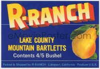 9g1030 R-RANCH 8x11 crate label 1940s Lake County Mountain Bartlett pears, cool art!