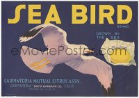 9g1037 SEA BIRD 9x13 crate label 1940s great art of seagull flying by Sunkist lemon!