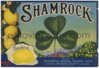 9g1038 SHAMROCK 9x12 crate label 1940s great art of clover with Sunkist lemons!