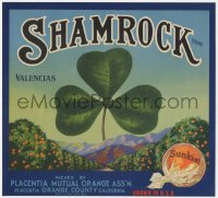 9g1039 SHAMROCK 10x11 crate label 1940s great art of clover with Sunkist orange!