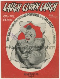 9g0344 LAUGH CLOWN LAUGH sheet music 1928 great image of Lon Chaney in clown makeup, the title song!