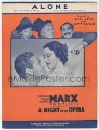 9g0346 NIGHT AT THE OPERA sheet music 1935 Marx Bros, Allan Jones & Kitty Carlisle, Alone!
