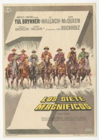9g1362 MAGNIFICENT SEVEN Spanish herald 1961 great Mac Gomez art of the top cast lined up on horses!