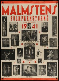 9g0313 MALMSTENS FOLKPARKSTURNE 33x45 Swedish special poster 1941 musicians, dancers & acrobts!