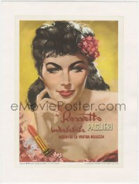 9g0497 PAGLIERI linen 9x12 Italian advertising poster 1951 Rossetto, art of beautiful woman & lipstick!