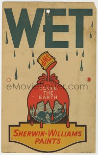 9g0063 SHERWIN-WILLIAMS 7x10 wet paint sign 1940s art of their paint covering the Earth!