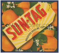 9g1045 SUN-TAG 10x11 crate label 1940s great artwork of delicious ripe California oranges!