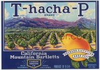 9g1047 T-HACHA-P 8x11 crate label 1940s California Mountain Bartletts grown at 4000 feet!