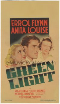 9g0017 GREEN LIGHT mini WC 1937 art of Errol Flynn between Anita Louise & Margaret Lindsay, rare!