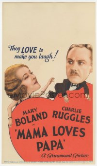 9g0025 MAMA LOVES PAPA mini WC 1933 Mary Boland & Charlie Ruggles love to make you laugh, rare!