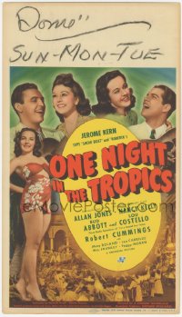 9g0004 ONE NIGHT IN THE TROPICS mini WC 1940 Abbott & Costello's first movie & they're billed, rare!