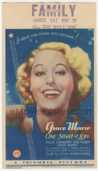 9g0028 ONE NIGHT OF LOVE mini WC 1934 great close up headshot art of pretty Grace Moore, rare!