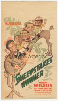 9g0032 SWEEPSTAKES WINNER mini WC 1939 art of Marie Wilson & cast on winning race horse, ultra rare!
