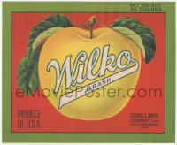 9g1051 WILKO red 9x11 crate label 1940s great art of fresh yellow apple, produce of U.S.A.!