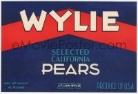 9g1053 WYLIE 7x11 crate label 1940s selected California pears, produce of U.S.A.!