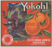 9g1054 YOKOHL 10x11 crate label 1940s art of California oranges & Native American Indian!