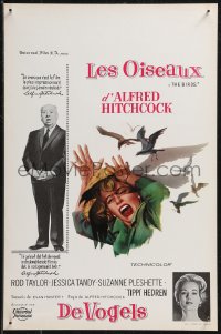 9h0486 BIRDS Belgian 1963 Alfred Hitchcock shown, Tippi Hedren, classic intense attack artwork!