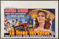 9h0499 COUNTRY OF THE CAMPANELLI Belgian 1954 art of sexy Sophia Loren & guys on ship!