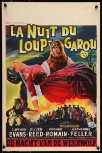 9h0502 CURSE OF THE WEREWOLF Belgian 1961 art of monster Oliver Reed with girl over angry mob!
