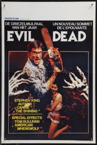 9h0514 EVIL DEAD Belgian 1982 Sam Raimi cult classic, great image of Bruce Campbell & sexy girl!