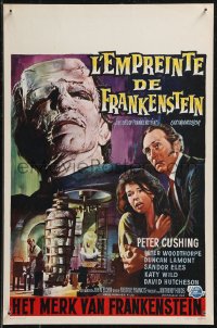 9h0516 EVIL OF FRANKENSTEIN Belgian 1964 Peter Cushing, best different monster artwork!