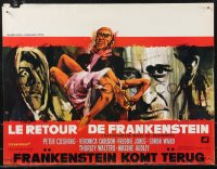 9h0521 FRANKENSTEIN MUST BE DESTROYED Belgian 1970 Ray artwork of Peter Cushing, monster & sexy girl