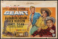 9h0526 GIANT Belgian 1956 art of James Dean, Elizabeth Taylor & Hudson, George Stevens classic!