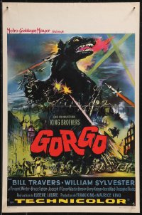 9h0529 GORGO Belgian 1961 different art of giant lizard dinosaur monster terrorizing city!