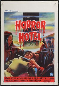 9h0539 HORROR HOTEL Belgian 1960 creepy artwork of human sacrifice, English horror!