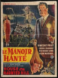 9h0541 HOUSE ON HAUNTED HILL Belgian 1959 Vincent Price & skeleton with hanging girl, ultra rare!