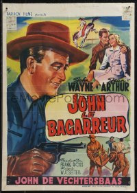 9h0555 LADY TAKES A CHANCE Belgian R1950s different art of cowboy John Wayne & Jean Arthur by Wik!