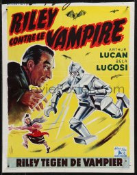 9h0569 MOTHER RILEY MEETS THE VAMPIRE Belgian 1952 wacky artwork of Bela Lugosi, robot chasing woman