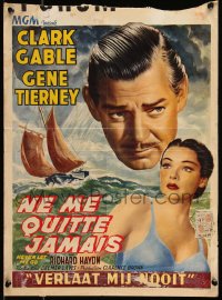 9h0572 NEVER LET ME GO Belgian 1953 different close up art of Clark Gable & sexy Gene Tierney!