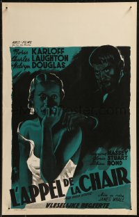 9h0577 OLD DARK HOUSE Belgian R1960s Wik art of creepy Boris Karloff, scared Gloria Stuart