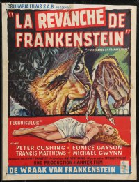 9h0592 REVENGE OF FRANKENSTEIN Belgian 1958 Peter Cushing in greatest horrorama, cool monster art!