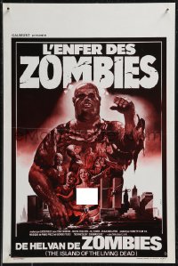 9h0628 ZOMBIE Belgian 1986 Lucio Fulci's Zombi 2, cool art of zombie horde heading to city!