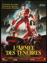 9h0639 ARMY OF DARKNESS French 16x21 1992 Sam Raimi, great art of Bruce Campbell w/chainsaw hand!