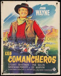9h0663 COMANCHEROS French 18x22 1961 Grinsson art of cowboy John Wayne, directed by Michael Curtiz!