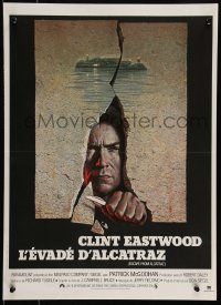 9h0679 ESCAPE FROM ALCATRAZ French 16x22 1979 cool artwork of Clint Eastwood busting out by Lettick!