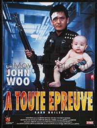 9h0702 HARD BOILED French 16x21 1993 John Woo, great image of Chow Yun-Fat holding gun and baby!
