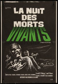 9h0756 NIGHT OF THE LIVING DEAD French 16x23 R1980s George Romero classic, great zombie art!