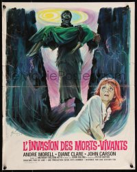 9h0766 PLAGUE OF THE ZOMBIES French 18x22 1966 Hammer horror, Grinsson art of undead monster!