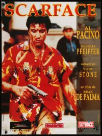 9h0785 SCARFACE French 16x21 R1980s bloody Al Pacino as Tony Montana w/gun!