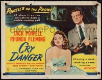 9h0339 CRY DANGER style B 1/2sh 1951 great film noir art of Dick Powell & Rhonda Fleming!