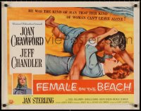 9h0358 FEMALE ON THE BEACH style A 1/2sh 1955 cool art of Joan Crawford and Jeff Chandler!