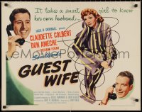 9h0368 GUEST WIFE style A 1/2sh 1945 Don Ameche asks Dick Foran if he can borrow Claudette Colbert!