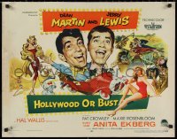 9h0371 HOLLYWOOD OR BUST style A 1/2sh 1956 Anita Ekberg, wacky art with Dean Martin & Jerry Lewis!